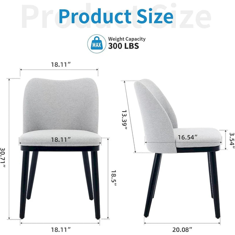 Upholstered Fabric Dining Room Side Chairs, Chair for Dining Room with Padded Seat and Wood Legs