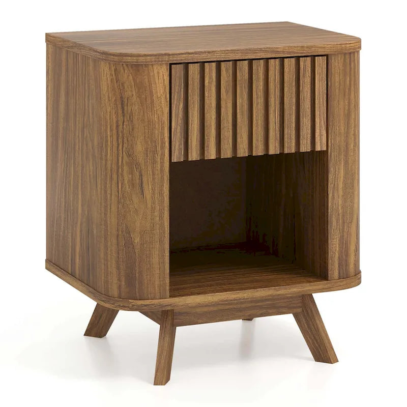 Costway 1/2 PCS Wood Nightstand with Drawer & Open Shelf Storage Home