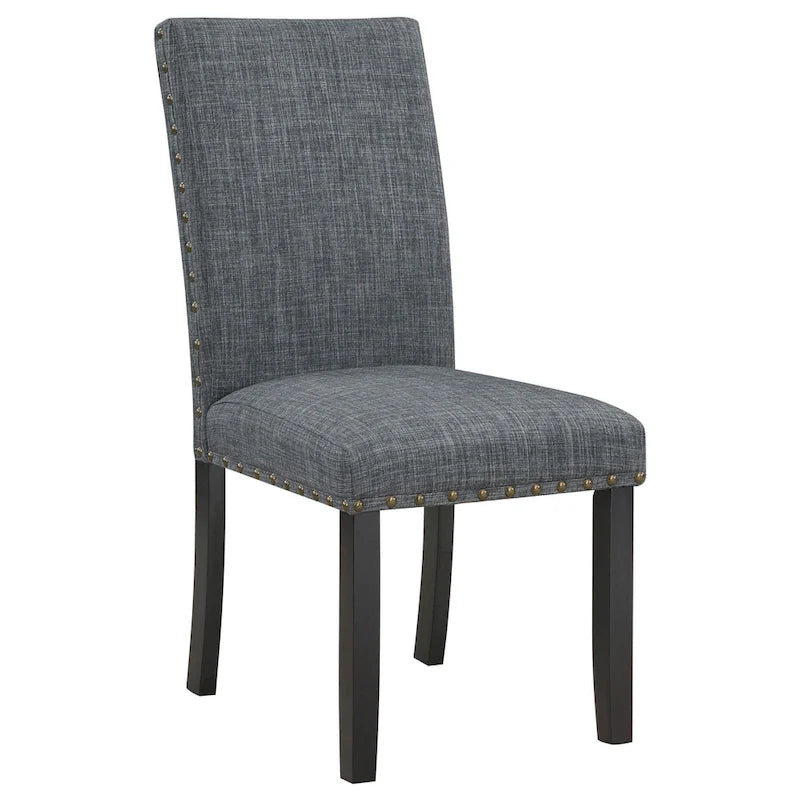 Drake 6 Piece Dining Table Set, 4 Chairs, Bench, Gray Fabric, Black Wood