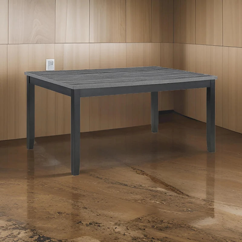 Drake 6 Piece Dining Table Set, 4 Chairs, Bench, Gray Fabric, Black Wood
