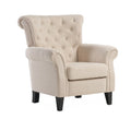 Koni Accent Armchair, Button Diamond Tufted, Rolled Arms, Beige Fabric