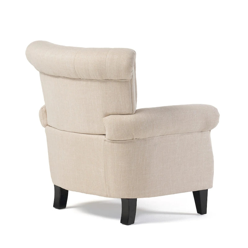Koni Accent Armchair, Button Diamond Tufted, Rolled Arms, Beige Fabric
