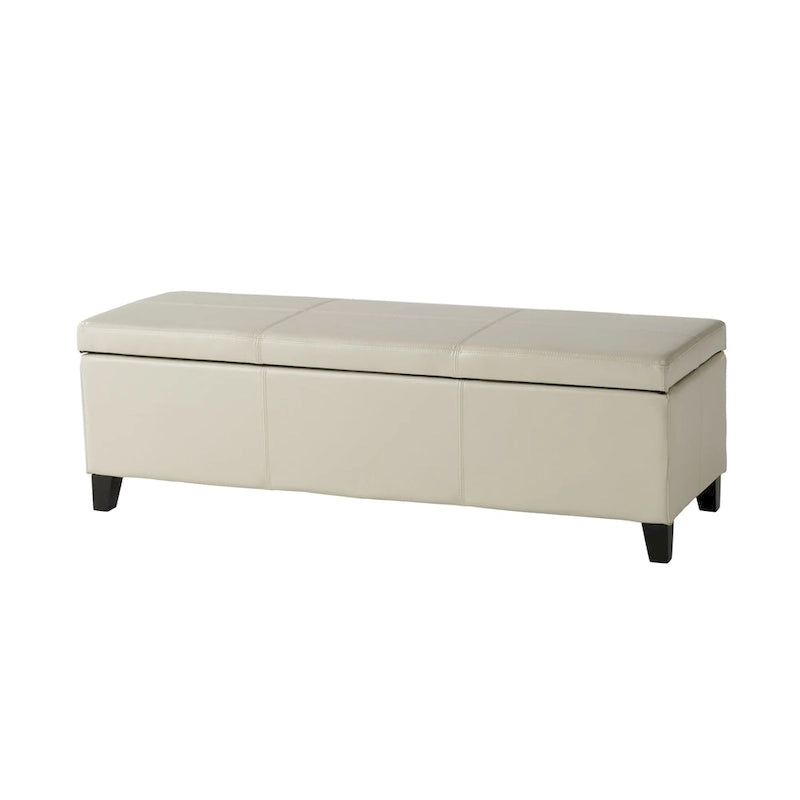 Elias Storage Ottoman Bench, Detailed Ivory Faux Leather, 51 Inch
