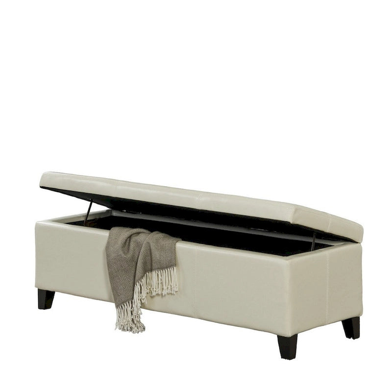 Elias Storage Ottoman Bench, Detailed Ivory Faux Leather, 51 Inch