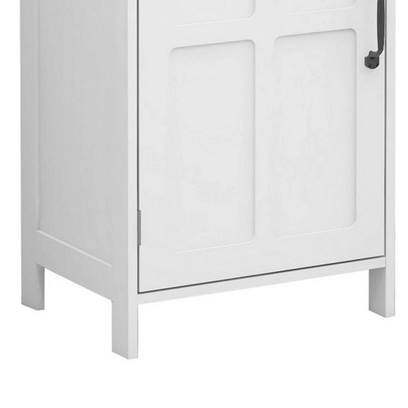 65 Inch Tall Standing Cabinet with 1 Open Shelf, Black Metal Handles, White