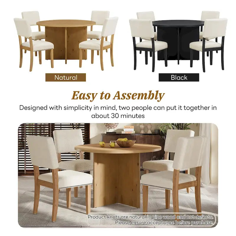 4 People Round Dining Table Set, 5 Piece Kitchen Table Set with Round Dining Table and 4 Upholstered Dining Chairs