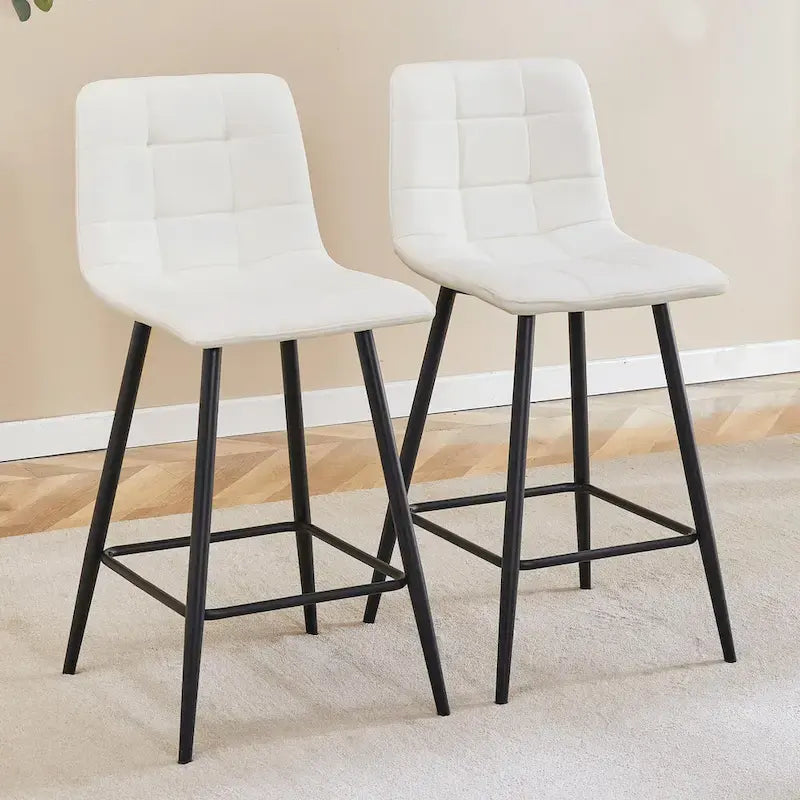 Modern PU Bar Chair 2 Pieces with Metal Legs, Checkered Design, Waterproof and Stain Resistant Suitable for Bars, Living Rooms