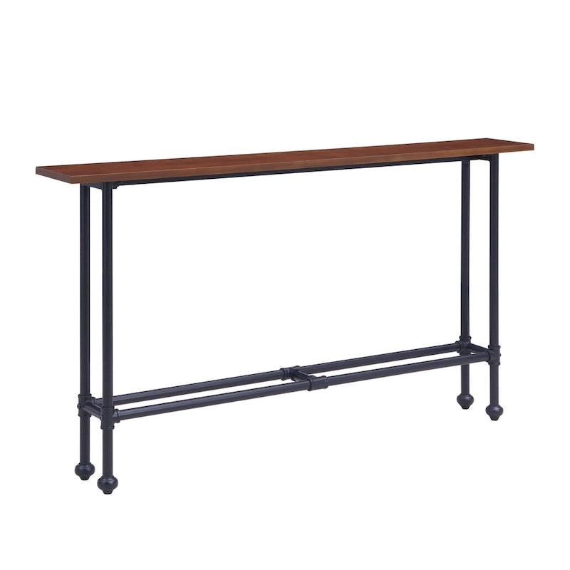 Espresso Wood Rectangular Console Table with Black Metal Base - 56 L x 8 W x 30 H