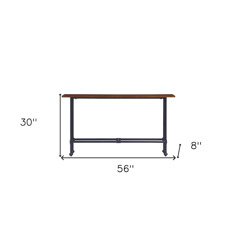 Espresso Wood Rectangular Console Table with Black Metal Base - 56 L x 8 W x 30 H