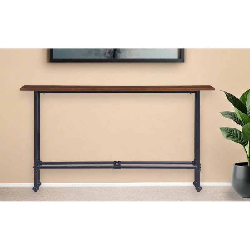 Espresso Wood Rectangular Console Table with Black Metal Base - 56 L x 8 W x 30 H