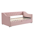 Button Tufted Backrest Daybed, Twin To King Extendable Sofabed with 2 Armrests & Pop Up Trundle Bed, Velvet Platform Bed