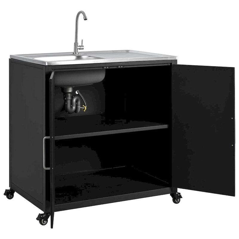 Outdoor Movable Kitchen Sink Patio Modular Kitchen Sink Station with Cabinet