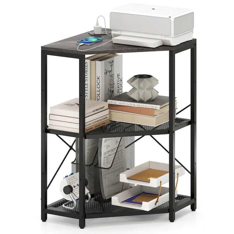 Costway Corner Printer Stand with Charging Station Adjustable Metal - See Details