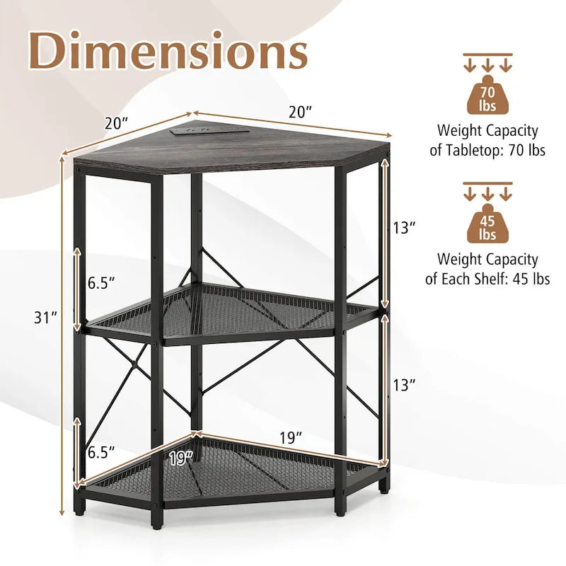 Costway Corner Printer Stand with Charging Station Adjustable Metal - See Details