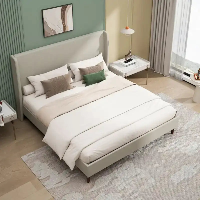 King Size Solid Wood Legs Platform Bed with 12-Slat Support System