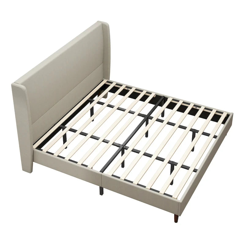 King Size Solid Wood Legs Platform Bed with 12-Slat Support System