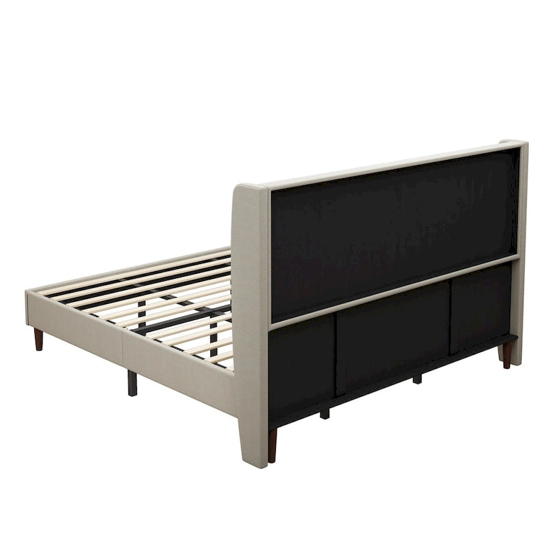 King Size Solid Wood Legs Platform Bed with 12-Slat Support System
