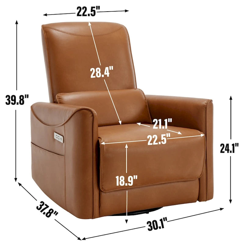 Brown Ergonomic Power Recliner with 270 Swivel, USB & Type-C Charging Ports, and Lumbar Support
