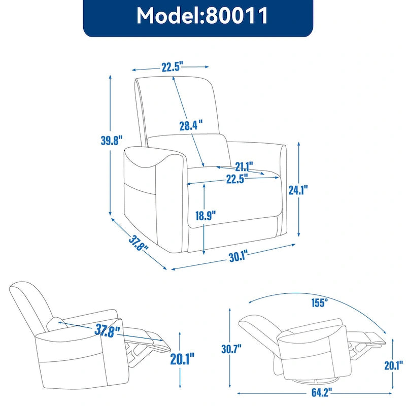Brown Ergonomic Power Recliner with 270 Swivel, USB & Type-C Charging Ports, and Lumbar Support