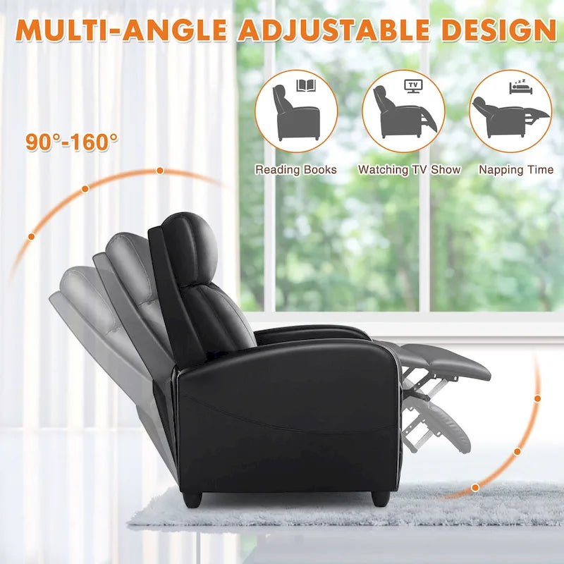 Black Adjustable Recliner Chair with Lumbar Support, 8 Massage Modes, and Heating Function for Relaxation