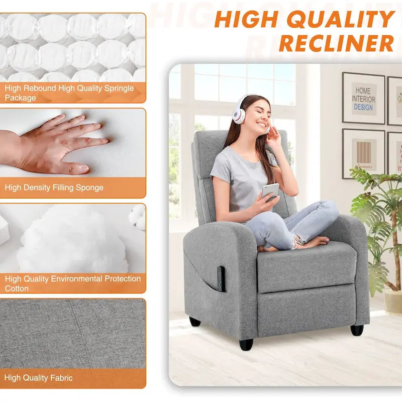 Black Adjustable Recliner Chair with Lumbar Support, 8 Massage Modes, and Heating Function for Relaxation