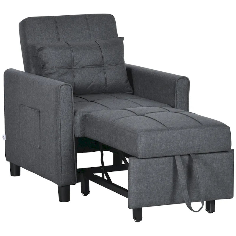 Dark Grey Polyester Single Convertible Sofa Bed with Adjustable Back