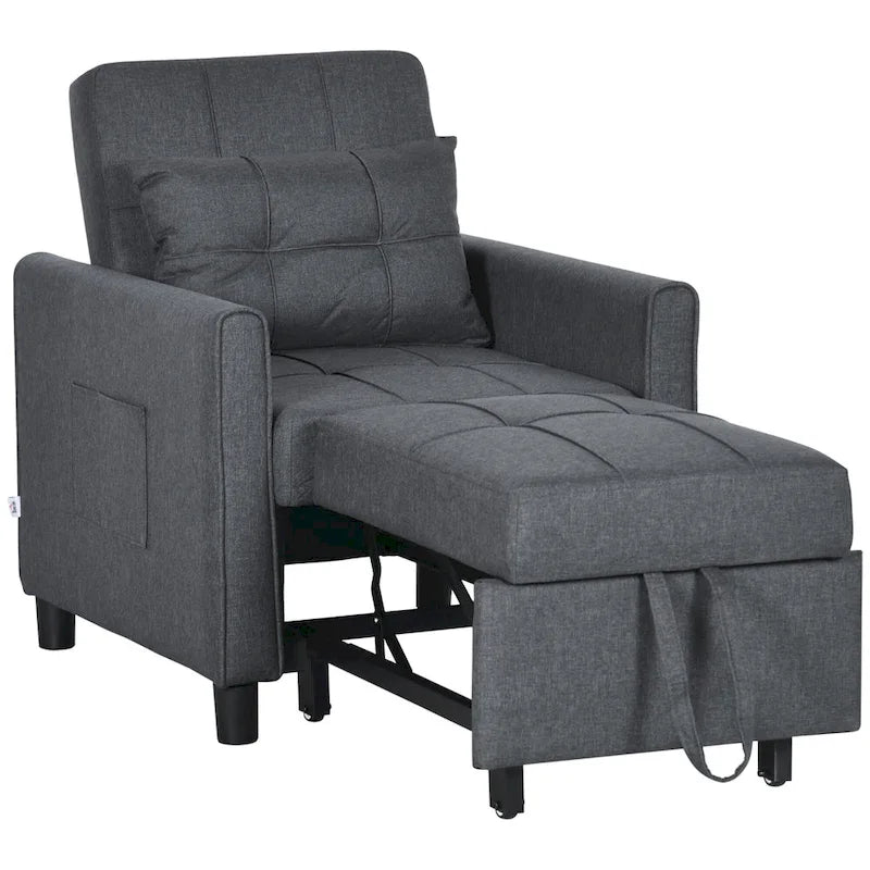 Dark Grey Polyester Single Convertible Sofa Bed with Adjustable Back