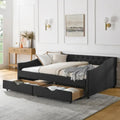 Full Size Linen Upholstered Daybed Frame with 2 Drawers & Tufted Backrest