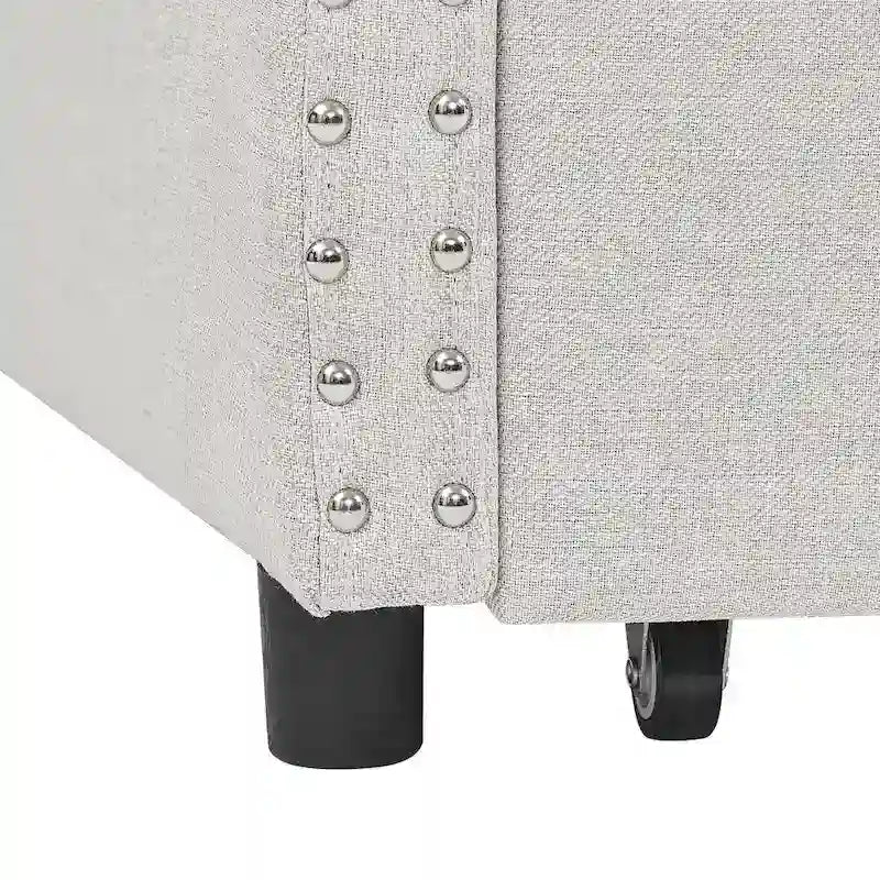 Twin Size Linen Upholstered Daybed Frame with 2 Drawers, Buttons Tufted Backrest, Copper Nail Decoration