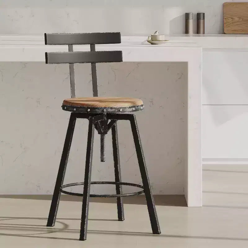 Tabouret de bar Smooth avec dossier, noir, brossé argent