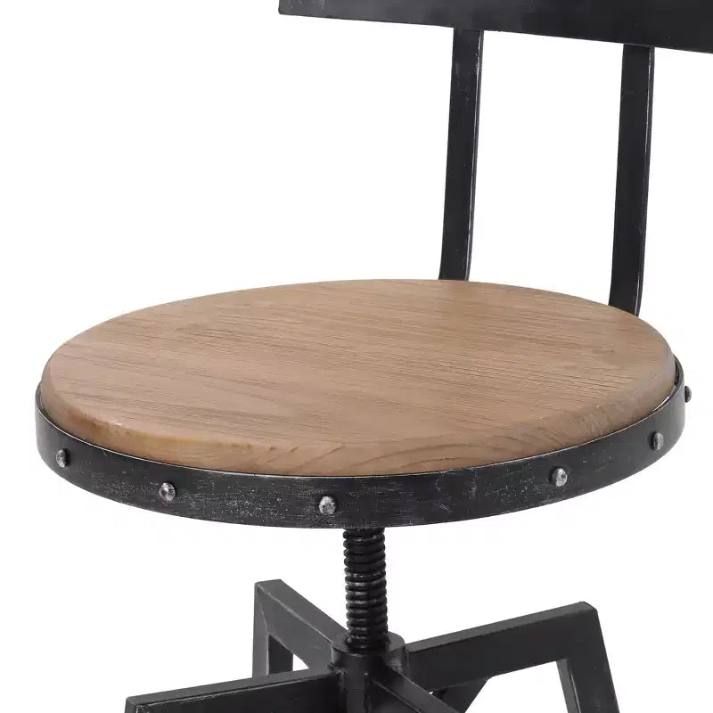 Tabouret de bar Smooth avec dossier, noir, brossé argent