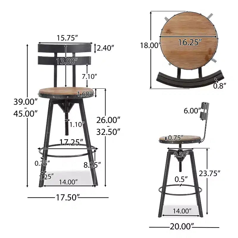 Tabouret de bar Smooth avec dossier, noir, brossé argent