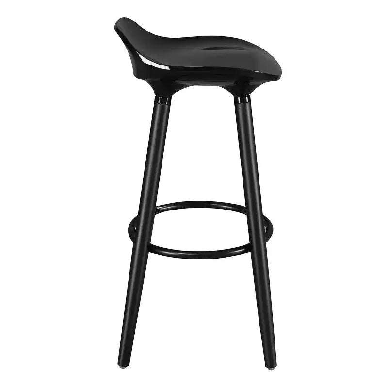 Tabouret de bar noir : d'inspiration vintage, dossier bas, pieds en bois, hauteur fixe