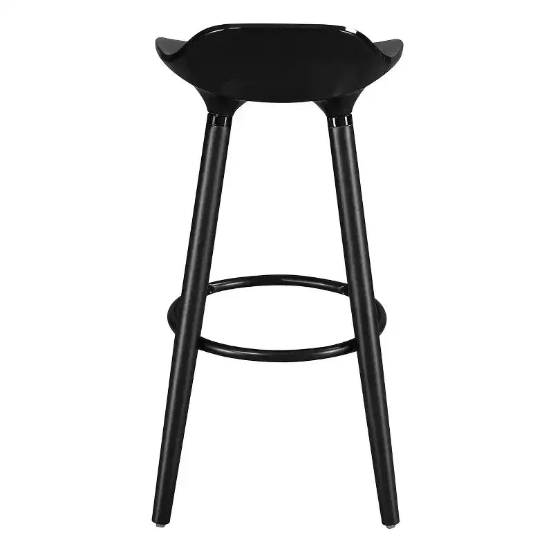 Tabouret de bar noir : d'inspiration vintage, dossier bas, pieds en bois, hauteur fixe