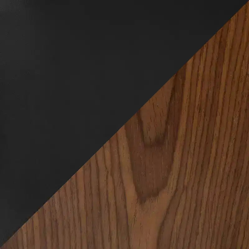Tabouret de bar moderne mi-siècle, hauteur comptoir, similicuir Noyer/Noir : Pivotant, cadre bois et métal, capacité 113 kg.
