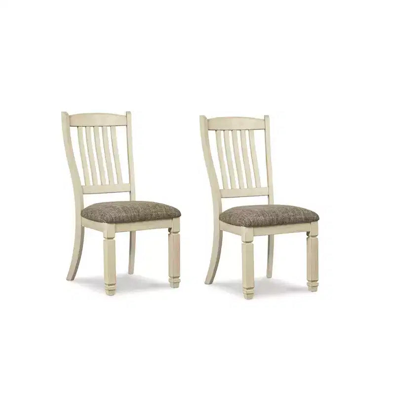 Set of 2 Bolanburg Dining Upholstered Side Chair Antique White - Signature Design by Ashley: Rake-Back, Textured Oak Finish