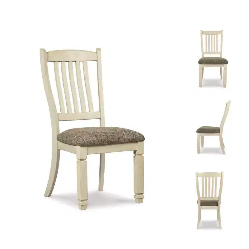 Chaise de salle à manger capitonnée blanche - par : Rake-Back, finition chêne texturé