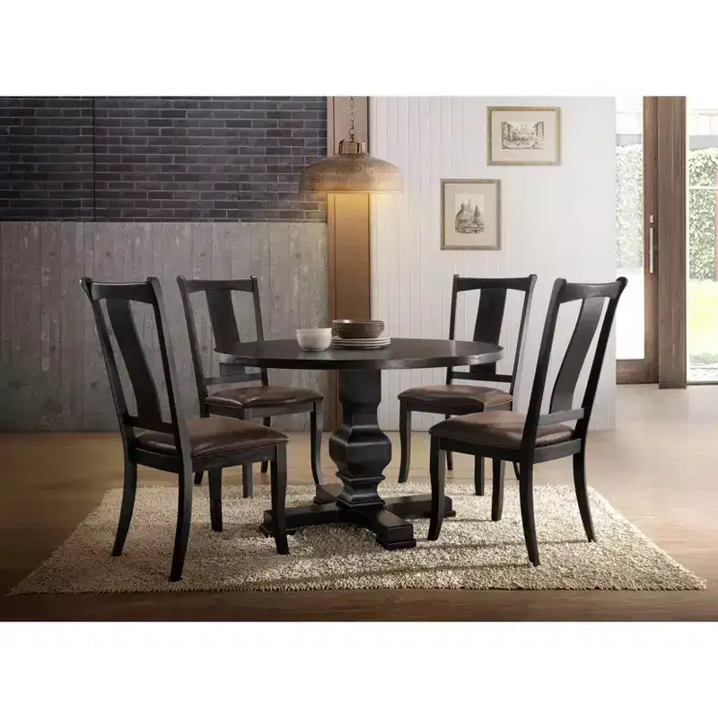 Table de salle à manger ronde à pied central noire