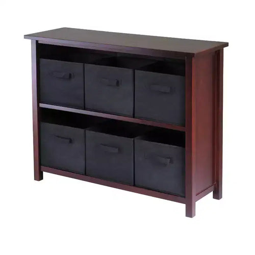 30&amp;#34; 2 Shelf Verona Storage with 6 Baskets Walnut/Black - Winsome: Mid-Century Hardwood Organizer, Tools Provided