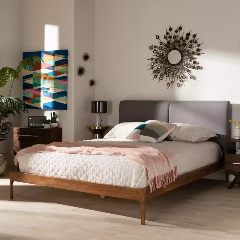 Lit plateforme au fini noyer