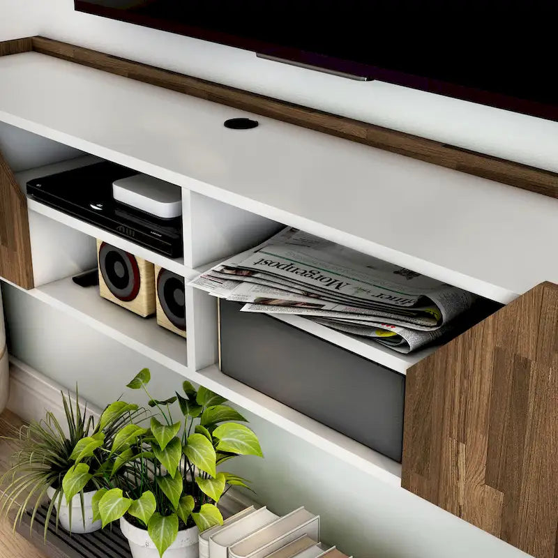 DH BASIC Transitional White 61-inch Two-tone 4-Shelf Floating TV Stand by Denhour