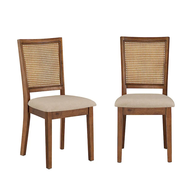Ronda Beige Linen Rattan Back Dining Chairs (Set of 2)