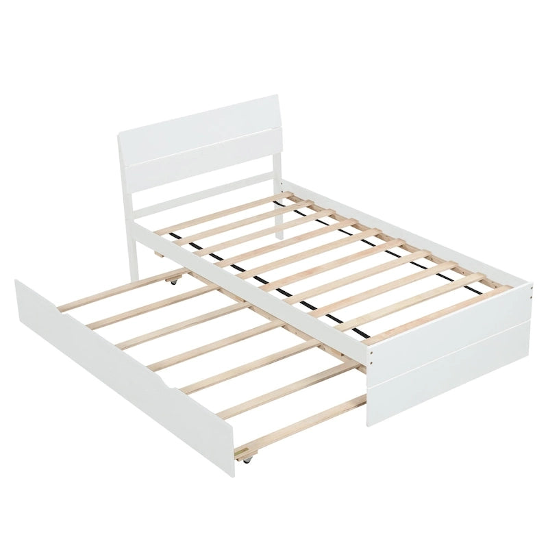 Twin Size White Wood Platform Bed with Twin Trundle