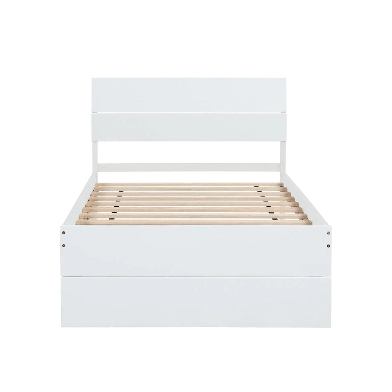 Twin Size White Wood Platform Bed with Twin Trundle