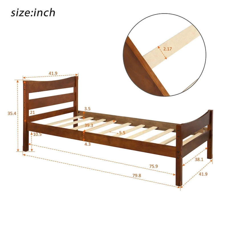 Twin Size Brown Wood Platform Bed