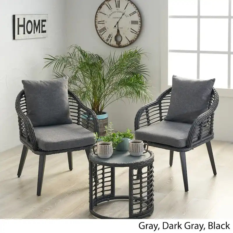Chadbourne Indoor Modern Boho Wicker Chat Set with Side Table by Christopher Knight Home