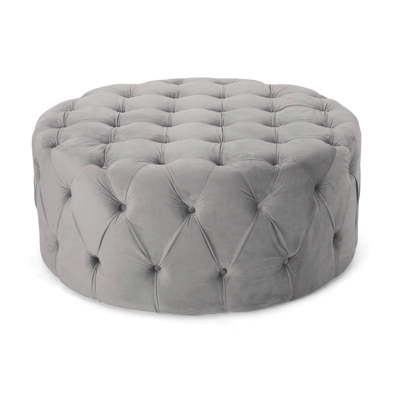 Orla Modern Glam Round Tufted Velvet Ottoman by Christopher Knight Home