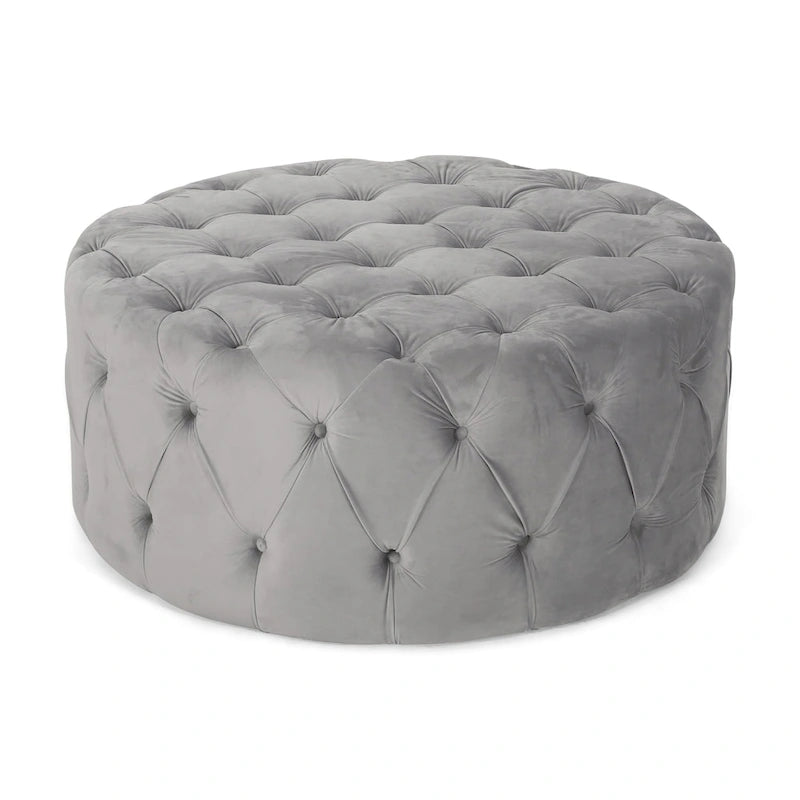 Orla Modern Glam Round Tufted Velvet Ottoman by Christopher Knight Home