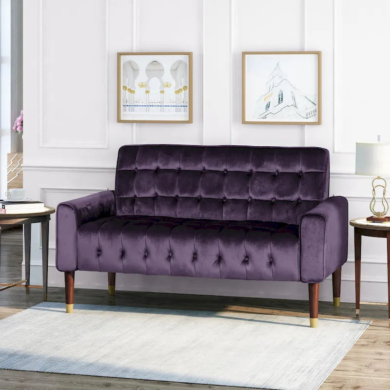 Harnett Tufted Velvet Tapered Leg Loveseat by Christopher Knight Home
