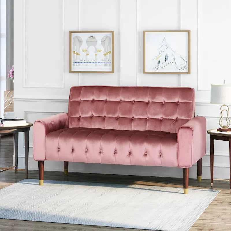 Harnett Tufted Velvet Tapered Leg Loveseat by Christopher Knight Home